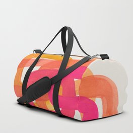 Funky Retro 70's Style Pattern Orange Pink Greindent Striped Circles Mid Century Colorful Pop Art Duffle Bag