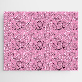 Black and White Paisley Pattern on Pink Background Jigsaw Puzzle
