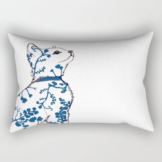 Floral Kitten Rectangular Pillow