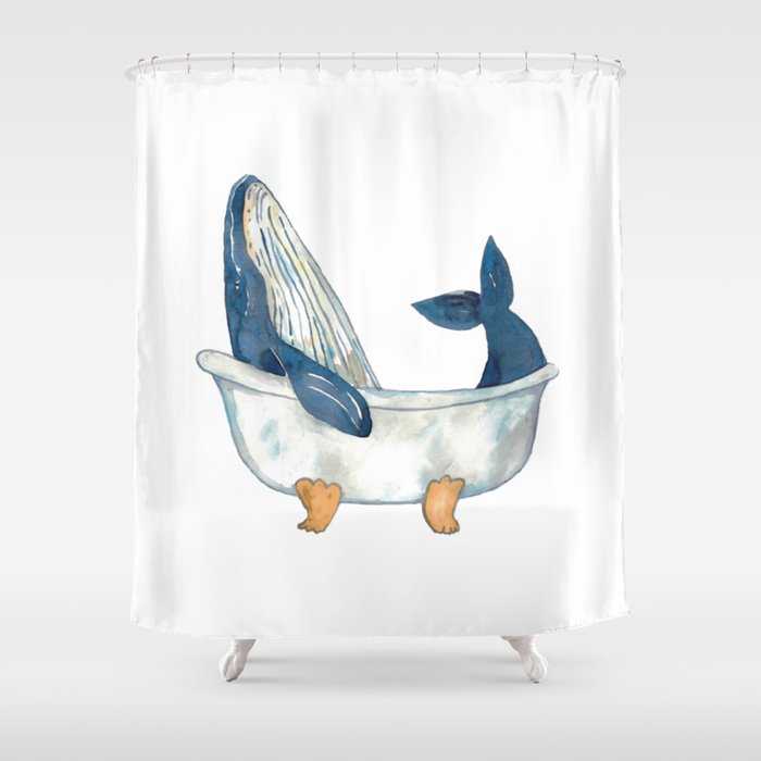 Humpback whale taking bath watercolor Shower Curtain