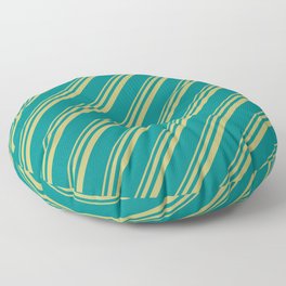 [ Thumbnail: Dark Khaki and Teal Colored Stripes/Lines Pattern Floor Pillow ]