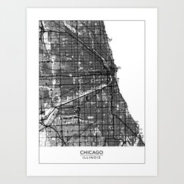 Chicago, Illinois Map Art (White) Art Print