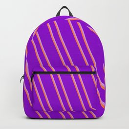 [ Thumbnail: Dark Violet, Plum & Coral Colored Stripes/Lines Pattern Backpack ]