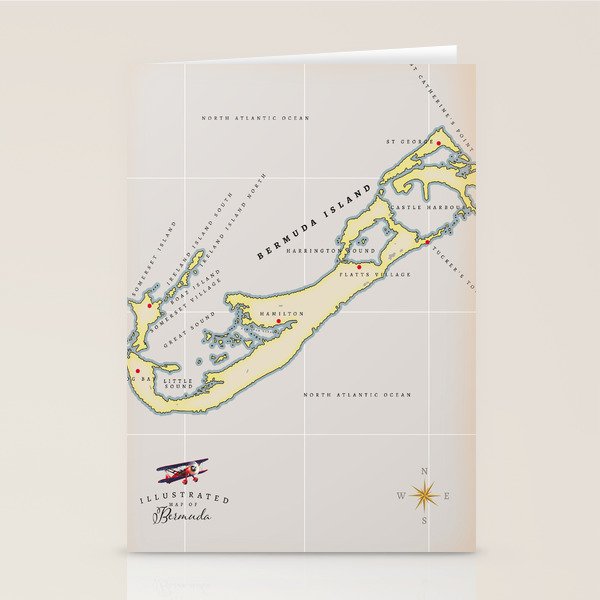 Illustrated map of Bermuda Stationery Cards by Nicks Emporium Society6