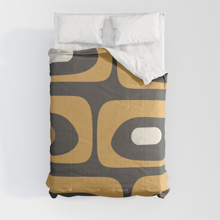 Mid-Century Modern Piquet Minimalist Abstract Pattern in Charcoal Gray, Muted Mustard Gold, and Cream Comforter