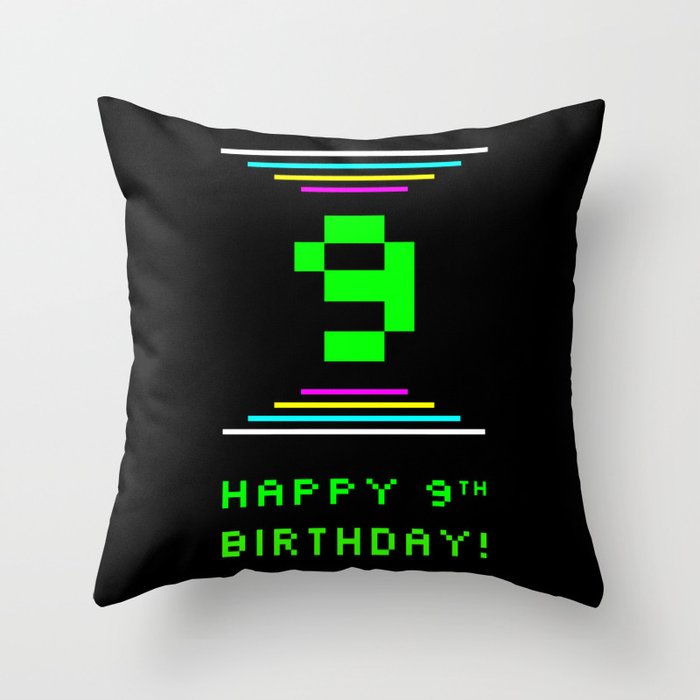 9th Birthday - Nerdy Geeky Pixelated 8-Bit Computing Graphics Inspired Look Throw Pillow