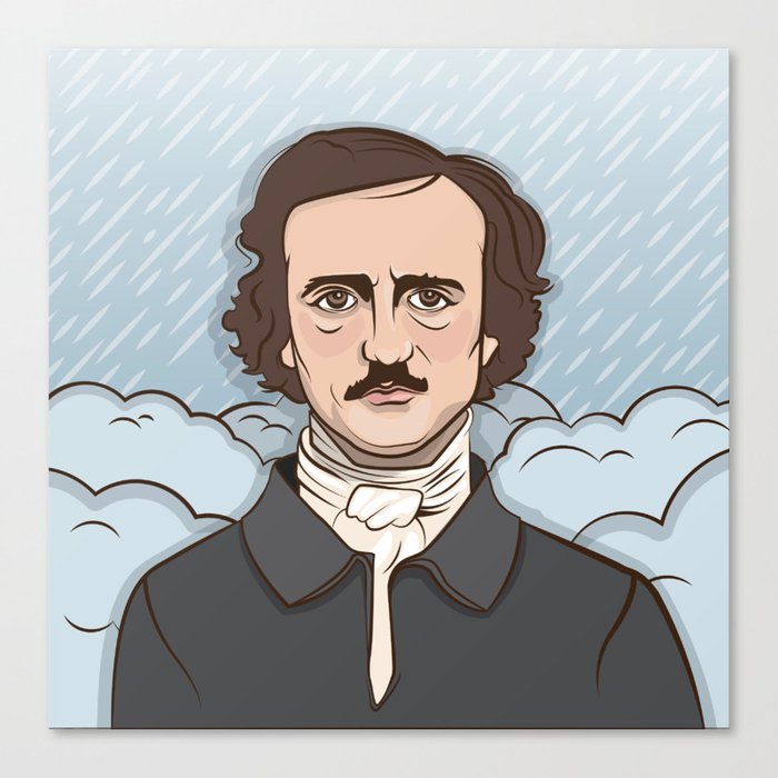 Poe in the Rain Canvas Print