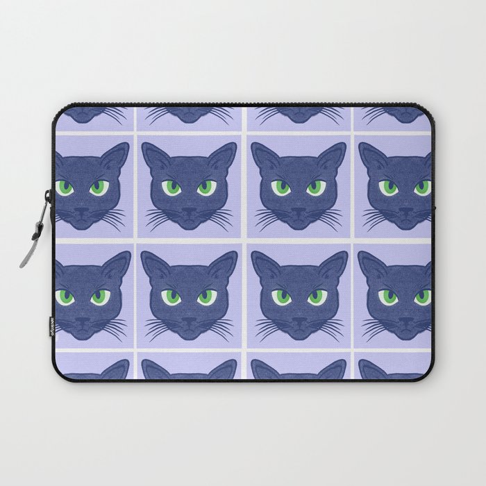 Retro Modern Periwinkle Cats Pattern Laptop Sleeve