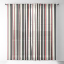 [ Thumbnail: Red, Dark Gray, Beige & Black Colored Lines/Stripes Pattern Sheer Curtain ]