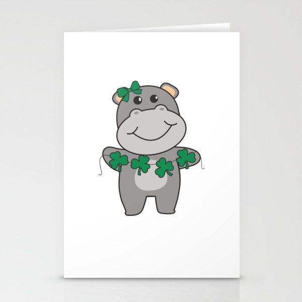 Hippo With Shamrocks Cute Animals For Luck Stationery Cards