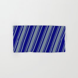 [ Thumbnail: Blue and Light Slate Gray Colored Stripes Pattern Hand & Bath Towel ]