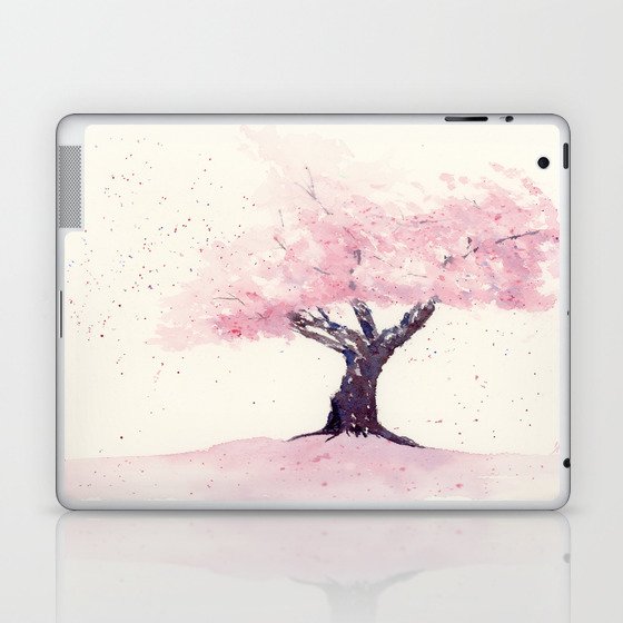 Spring in Pink , Cherry Blossm, Art Watercolor Painting by Suisai Genki  Laptop & iPad Skin