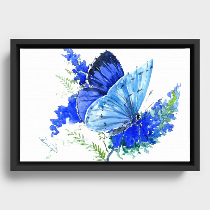 Blue Butterfly, blue butterfly lover blue room design floral nature Framed Canvas