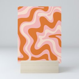 Liquid Swirl Retro Abstract Pattern in Pink Orange Cream Mini Art Print