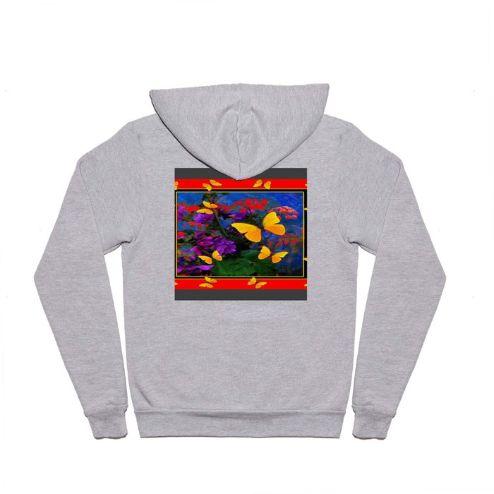RED-GREY YELLOW BUTTERFLIES FLORAL GARDEN ABSTRACT Hoody