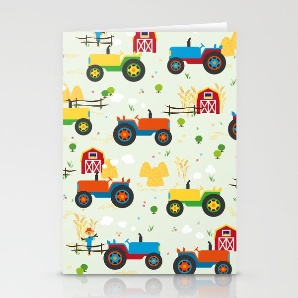 Rows of Colorful Farm Tractors Stationery Cards
