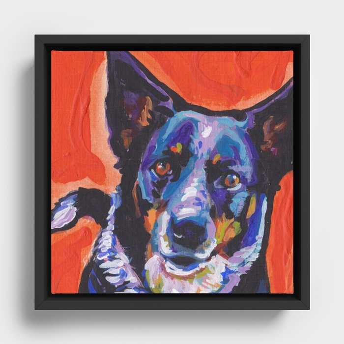 Australian Cattle Dog Portrait blue heeler colorful Pop Art Painting by LEA Framed Canvas