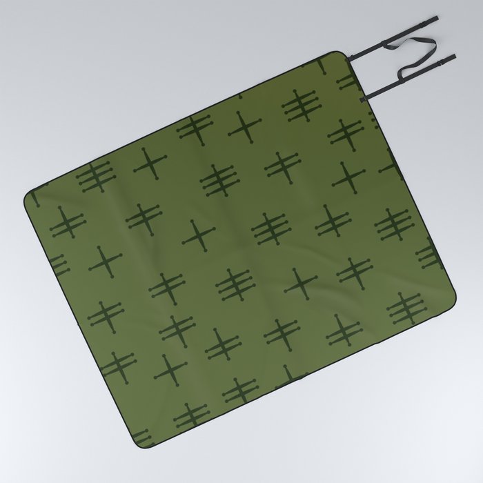 Seamless abstract mid century modern pattern - Dark Olive Green and Green Picnic Blanket