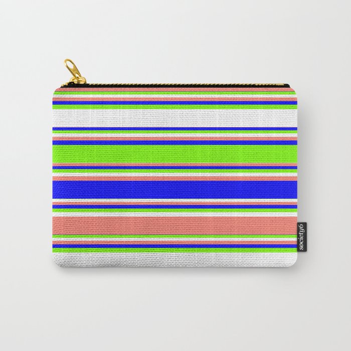 Blue, Green, White, and Salmon Colored Lined Pattern Carry-All Pouch