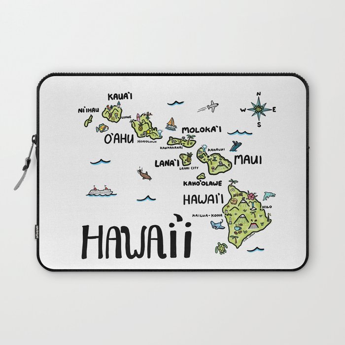 Hawaii Illustrated Map Color Laptop Sleeve