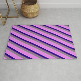 [ Thumbnail: Grey, Violet, Dark Blue & Purple Colored Lined Pattern Rug ]