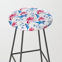 Christmas Pattern Watercolor Bow Floral Leaf Bar Stool