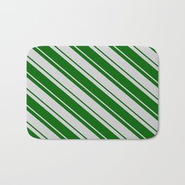 [ Thumbnail: Dark Green & Light Grey Colored Lines Pattern Bath Mat ]