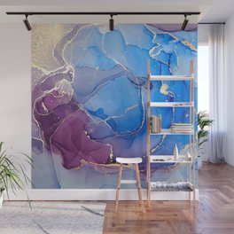 Cornflower Blue + Deep Magenta Abstract Haze Wall Mural