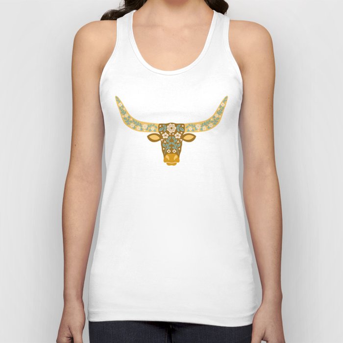 Floral Longhorn - Yellow and Blue Tank Top