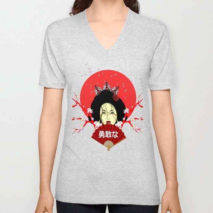 brave japanese geisha V Neck T Shirt