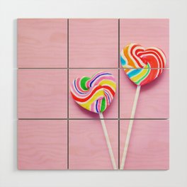 Pink Heart Lollipops Wood Wall Art