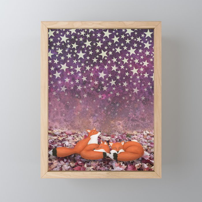 foxes under the stars Framed Mini Art Print