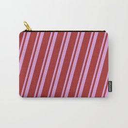 [ Thumbnail: Plum & Brown Colored Striped/Lined Pattern Carry-All Pouch ]