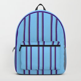 [ Thumbnail: Light Sky Blue, Slate Gray, and Indigo Colored Lines Pattern Backpack ]