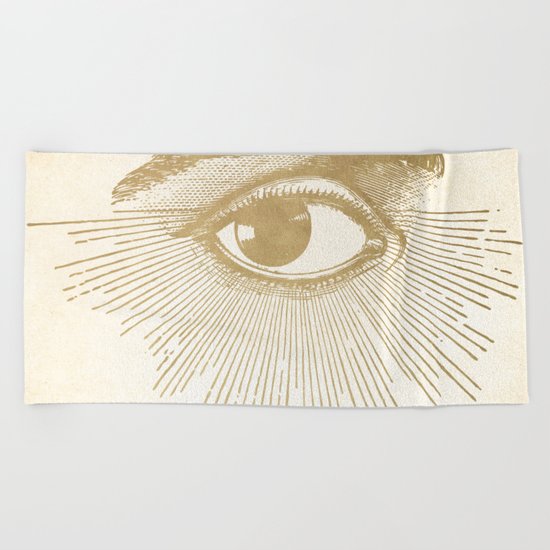 I See You. Vintage Gold Antique Paper Beach Towel