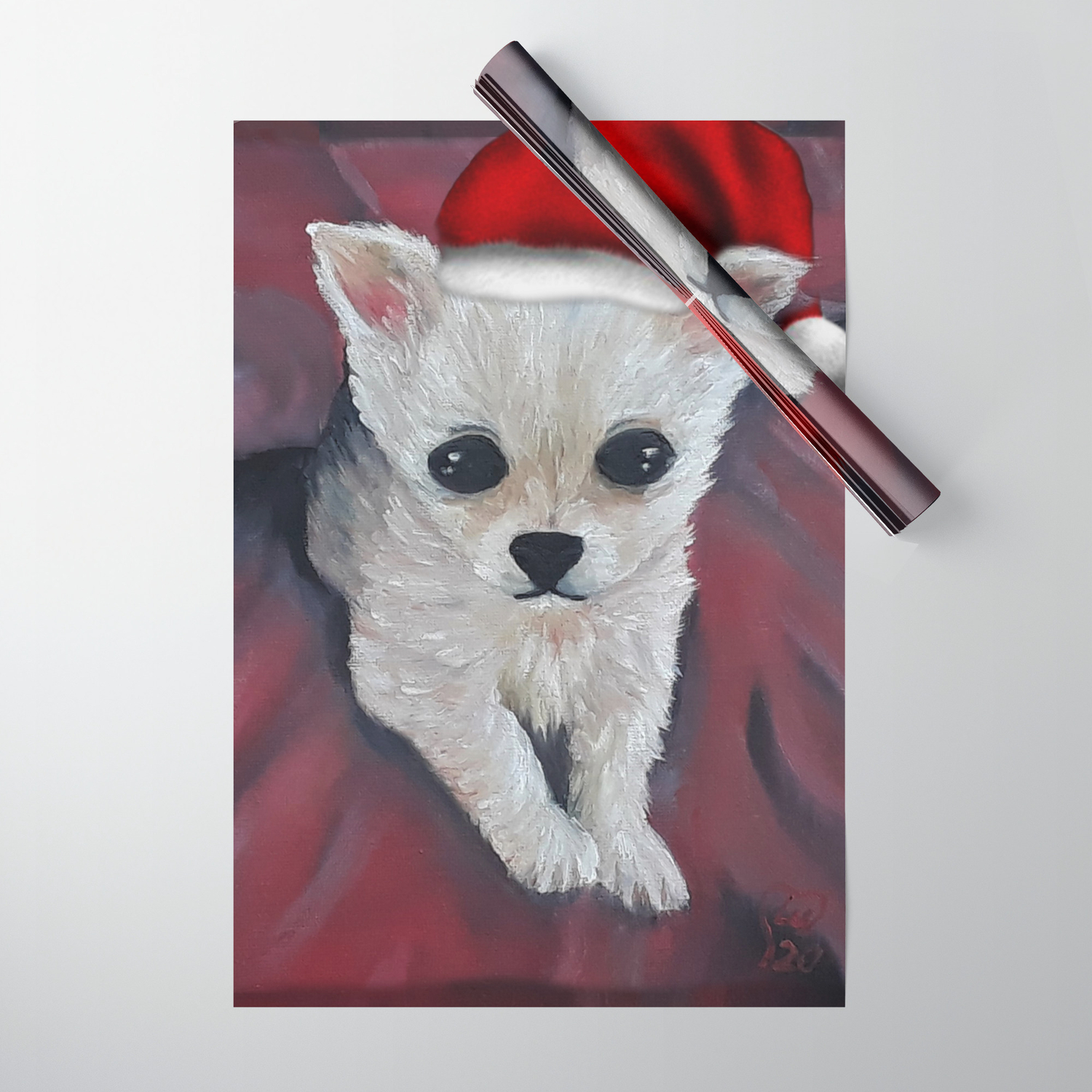 Cute Baby Chihuahua Merry Christmas Gift Idea With Love Adorable Puppy Dog Pet Original Oil Painting By Luna Smith Wrapping Paper By Luartgallery Society6
