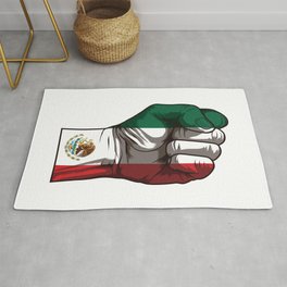 Raised Fist for Mexico | Mexican Flag Rug | People, Mexican, Mexico, Resistance, Society, Spanish, Team, Revolution, Tradition, Nationalcolored 