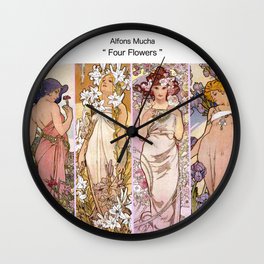 Alfons Mucha, “ four flowers ” Wall Clock