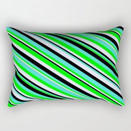 [ Thumbnail: Turquoise, Lime, Lavender, and Black Colored Stripes/Lines Pattern Rectangular Pillow ]