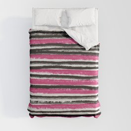 Horizontal pink and black striped pattern - handpainted Duvet Cover