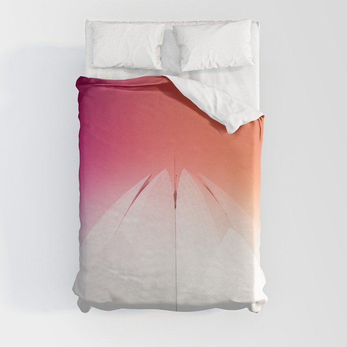 Lotus Flower Symmetry Perfection under the Rainbow at Lotus Temple in India Duvet Cover