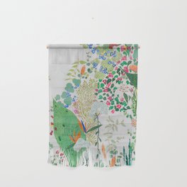 Painterly Floral Jungle on Pink and White Wall Hanging