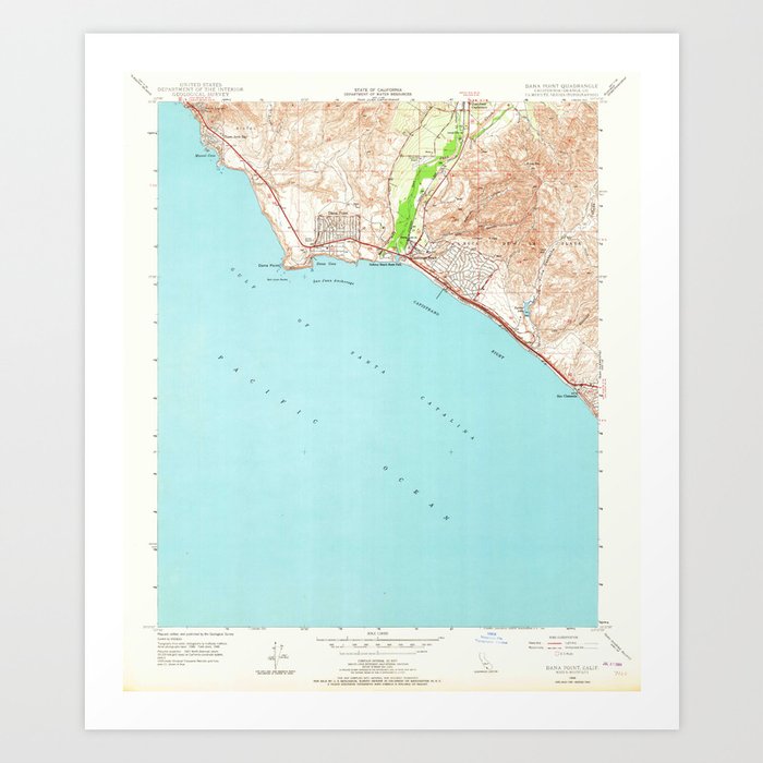 Dana Point, CA from 1948 Vintage Map - High Quality Art Print