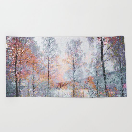 Winter in Norwegian Woods Beach Towel