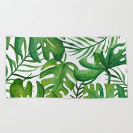 Tropical Jungle Palm Leaves Beach Towel
