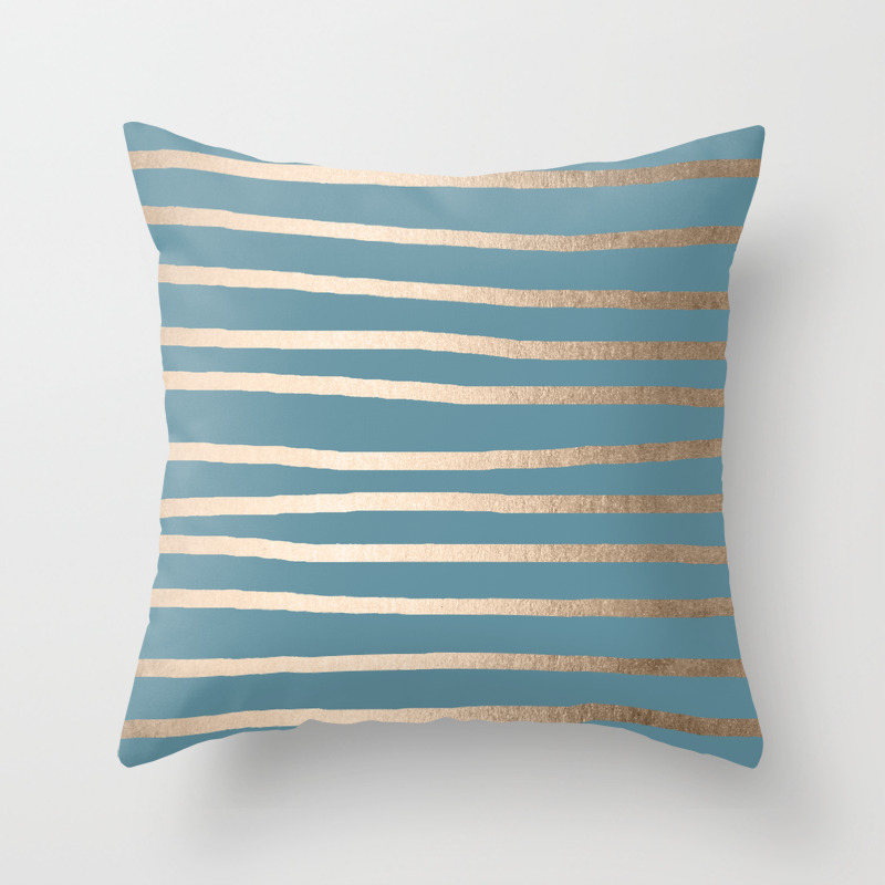 Abstract Drawn Stripes Gold Tropical Ocean Blue Throw Pillow By