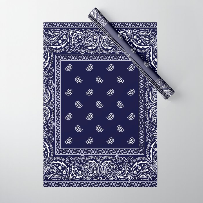 Bandana - Navy Blue - Southwestern - Paisley  Wrapping Paper