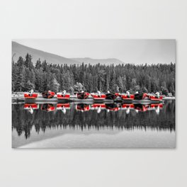 Lake McDonald Red Boats on The Dock Selective Coloring - Glacier National Park Canvas Print