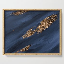 Navy Blue Paint Brushstrokes Gold Foil Serving Tray