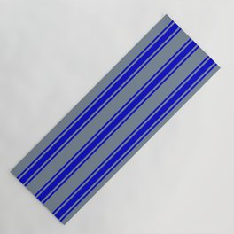 [ Thumbnail: Light Slate Gray and Blue Colored Striped Pattern Yoga Mat ]